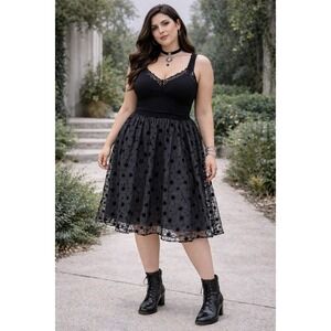 Whimsigoth Fairygrunge Glam Spiderweb BlackVelvet Burnout Floral Tulle XL Skirt